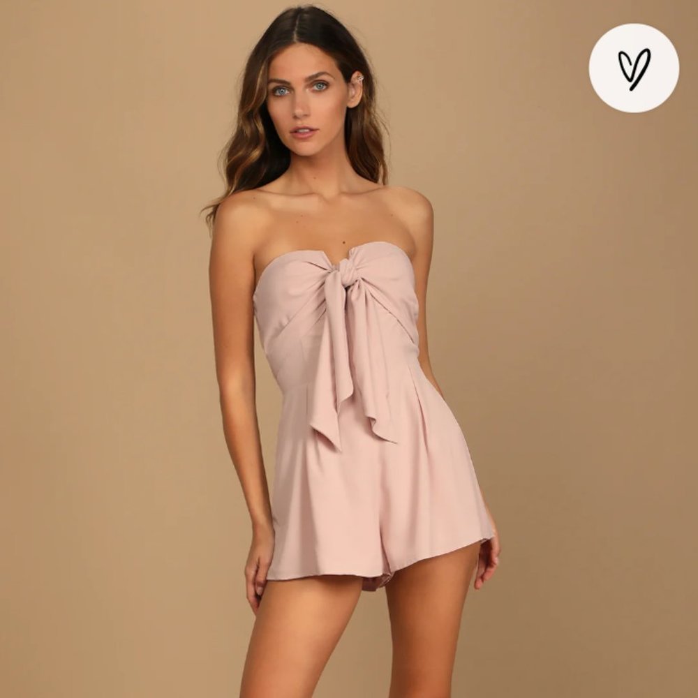 Lulu's Blush Pink Tie-Front Strapless Romper (Size L)